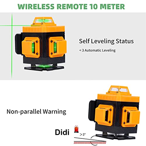 Angel Kiss Laser Level Self Leveling 4x360° 4D Green Cross Line Laser Tool for Construction and Picture Hanging, 2 Rechargeable Battery, Remote Controller, Magnetic Rotating Stand Included