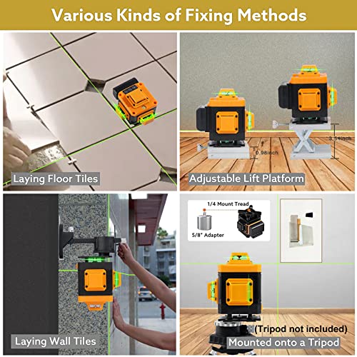 Angel Kiss Laser Level Self Leveling 4x360° 4D Green Cross Line Laser Tool for Construction and Picture Hanging, 2 Rechargeable Battery, Remote Controller, Magnetic Rotating Stand Included