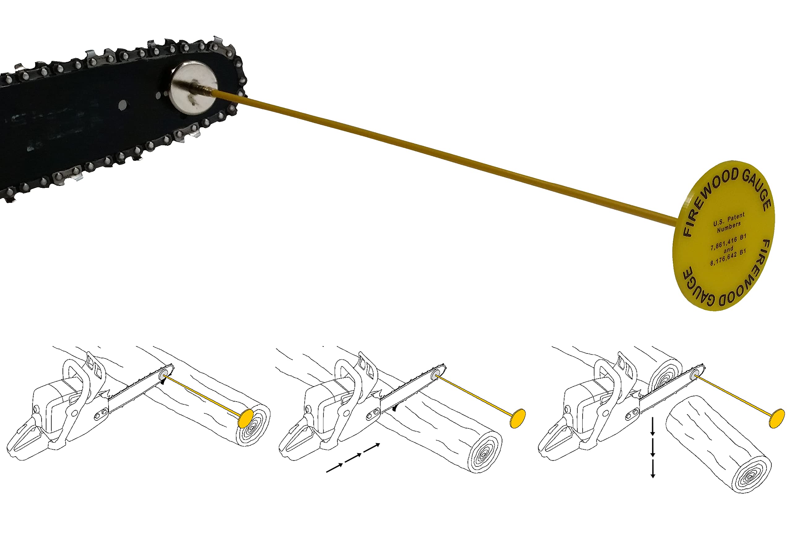 The Firewood Gauge (15”) - The Original Patented Magnetic Firewood Measuring Tool – Strong Durable Flexible Fiberglass with a Whopping 88 Pound Pulling Force Magnet attaches to Any Chainsaw Bar