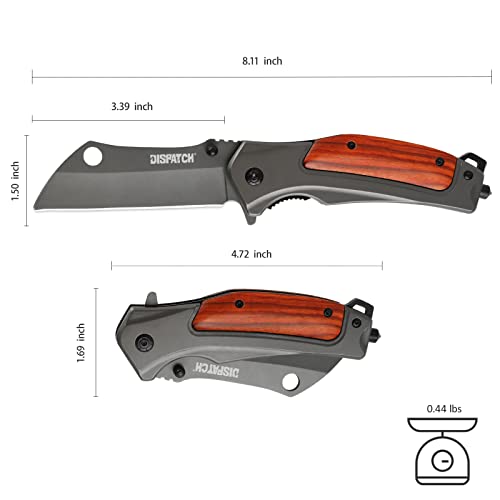 DISPATCH Tactical Folding Pocket Knife, Grey Titanium Blade, and Stainless Steel Wood Handle Hunting Hiking EDC Knife for Women, Camping Outdoor Gifts for Men Dad Husband, Unique Birthday Gift for Lovers