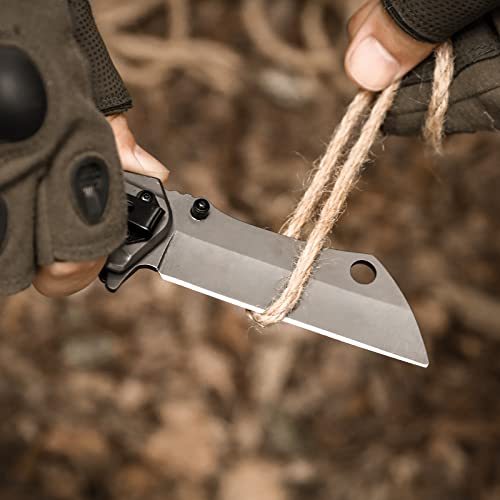 DISPATCH Tactical Folding Pocket Knife, Grey Titanium Blade, and Stainless Steel Wood Handle Hunting Hiking EDC Knife for Women, Camping Outdoor Gifts for Men Dad Husband, Unique Birthday Gift for Lovers