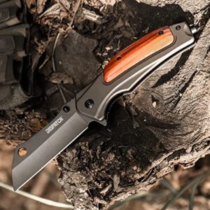 DISPATCH Tactical Folding Pocket Knife, Grey Titanium Blade, and Stainless Steel Wood Handle Hunting Hiking EDC Knife for Women, Camping Outdoor Gifts for Men Dad Husband, Unique Birthday Gift for Lovers