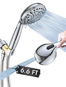 high pressure 10 setting handheld shower head, 5" detachable showerhead spray built-in power wash to clean tub, tile & pets, 79" extra long stainless steel hose, adjustable bracket - chrome