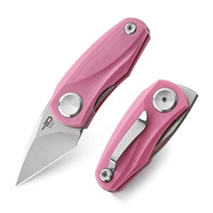 bestech knives pink folding pocket knife: 1.53" 14c28n steel stain stonewash tanto blade, g10 handle, front flipper liner lock, edc gift for wife mother sister (bg38e pink)