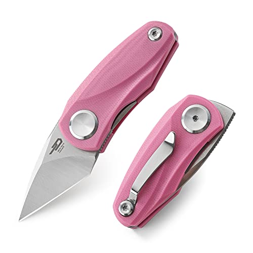 BESTECH KNIVES Pink Folding Pocket Knife: 1.53" 14C28N Steel Stain Stonewash Tanto Blade, G10 Handle, Front Flipper Liner Lock, EDC Gift for Wife Mother Sister (BG38E Pink)