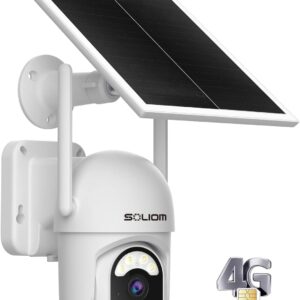 SOLIOM 3G/4G LTE Cellular Solar Security Cameras with SIM Card,Wireless Outdoor Battery Powered Camera Pan Tilt 355°View with 1080p Night Vision,No WiFi,Spotlight PIR Motion Sensor, S40