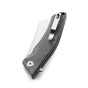 BESTECH KNIVES Cleaver Folding Pocket Knife: 3.15" D2 Steel Stain Stonewashed Cleaver Blade, Micarta Handle, Flipper Liner Lock, for Camping Fishing Hiking Hunting (BG42A Black)