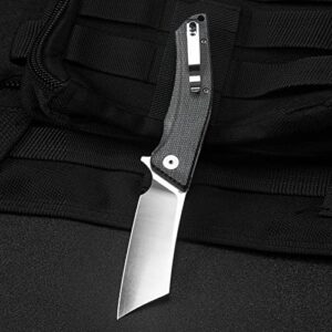 BESTECH KNIVES Cleaver Folding Pocket Knife: 3.15" D2 Steel Stain Stonewashed Cleaver Blade, Micarta Handle, Flipper Liner Lock, for Camping Fishing Hiking Hunting (BG42A Black)