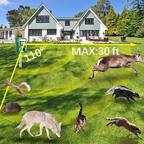 Solar Animal Repeller 2-Pack, Outdoor Waterproof with Motion Detevtor, Cat Deer Repeller, Drive Away Dog -Cat -Squirrel -Skunk -Rabbit -Rodent -Fox -Coyotes -Rat