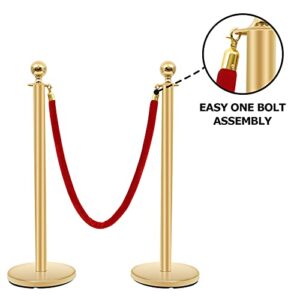 Stanchions Crowd Control Barriers Golden Stanchion with 4.8 Foot Red Velvet Rope Line Dividers for Party, Museums, Wedding 2PCS