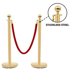 Stanchions Crowd Control Barriers Golden Stanchion with 4.8 Foot Red Velvet Rope Line Dividers for Party, Museums, Wedding 2PCS