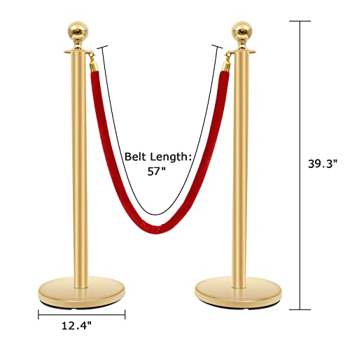 Stanchions Crowd Control Barriers Golden Stanchion with 4.8 Foot Red Velvet Rope Line Dividers for Party, Museums, Wedding 2PCS