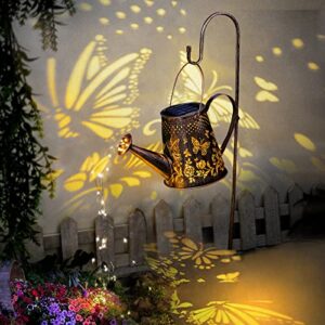 solar watering can with lights outdoor,hanging solar lantern,metal waterproof garden lights decorations gift for table patio yards pathway party