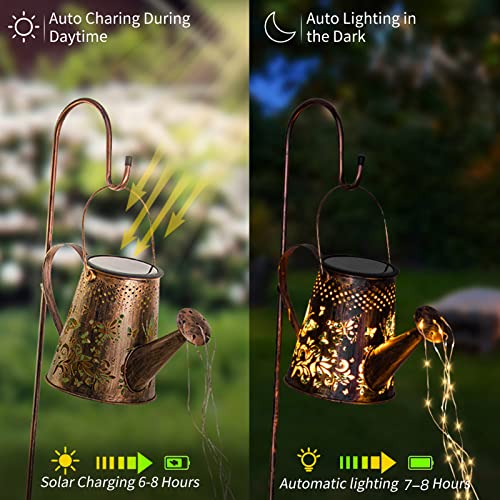 Solar Watering Can with Lights Outdoor,Hanging Solar Lantern,Metal Waterproof Garden Lights Decorations Gift for Table Patio Yards Pathway Party