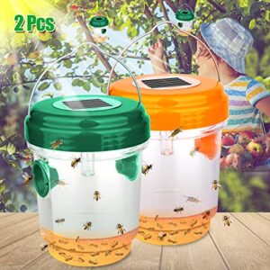 wasp traps, solar bee trap catcher, wasp catchers yellow jacket trap with uv led light, nontoxic reusable wasp trap outdoor hanging, wasp killer for trapping wasp, hornet, bee (2-pack, orange+green)
