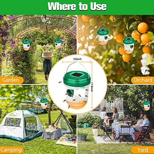 Wasp Traps, Solar Bee Trap Catcher, Wasp Catchers Yellow Jacket Trap with UV LED Light, Nontoxic Reusable Wasp Trap Outdoor Hanging, Wasp Killer for Trapping Wasp, Hornet, Bee (2-Pack, Orange+Green)