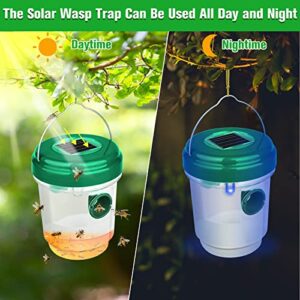 Wasp Traps, Solar Bee Trap Catcher, Wasp Catchers Yellow Jacket Trap with UV LED Light, Nontoxic Reusable Wasp Trap Outdoor Hanging, Wasp Killer for Trapping Wasp, Hornet, Bee (2-Pack, Orange+Green)