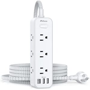 power strip surge protector with 9 outlets 2 usb ports 1 usb c,3 sided 4.5ft braided extension cord,flat plug wall mount wall outlets extender desktop charging station for home,office