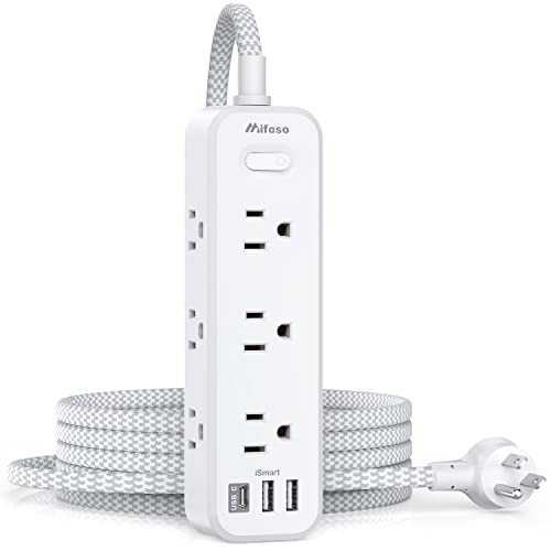 Power Strip Surge Protector with 9 Outlets 2 USB Ports 1 USB C,3 Sided 4.5Ft Braided Extension Cord,Flat Plug Wall Mount Wall Outlets Extender Desktop Charging Station for Home,Office