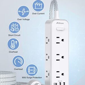 Power Strip Surge Protector with 9 Outlets 2 USB Ports 1 USB C,3 Sided 4.5Ft Braided Extension Cord,Flat Plug Wall Mount Wall Outlets Extender Desktop Charging Station for Home,Office