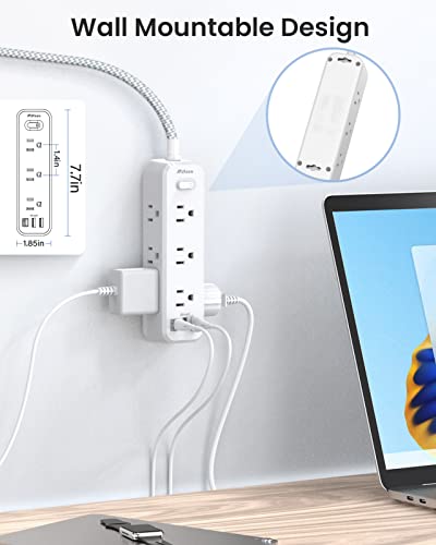 Power Strip Surge Protector with 9 Outlets 2 USB Ports 1 USB C,3 Sided 4.5Ft Braided Extension Cord,Flat Plug Wall Mount Wall Outlets Extender Desktop Charging Station for Home,Office