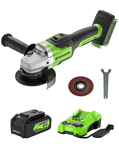 Greenworks 24V Brushless Angle Grinder with 4Ah USB (Power Bank) Battery and Charger