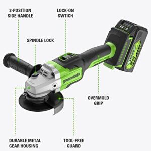 Greenworks 24V Brushless Angle Grinder with 4Ah USB (Power Bank) Battery and Charger