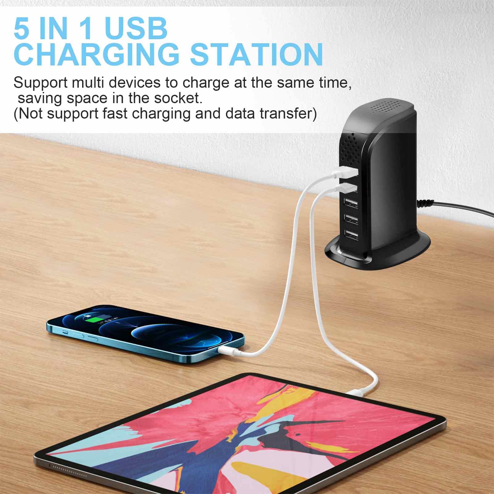 WiFi USB Charger Hidden Camera, Indoor Security Spy Camera with 1080P HD Video Recording, APP Remote View, Motion Detection Alarm Push, 5-Port USB Charging Station, Secret Nanny Cam for Home/Office