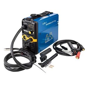 LASTON MIG-135M 110V MIG Welder 3 in 1, 130Amp Flux Core Welder Flux MIG/MMA Welder/Lift TIG,ARC Stick Welder IGBT Digital Display LCD Welding Machine with Electrode Holder, Work Clamp