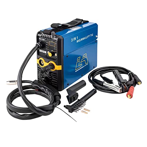 LASTON MIG-135M 110V MIG Welder 3 in 1, 130Amp Flux Core Welder Flux MIG/MMA Welder/Lift TIG,ARC Stick Welder IGBT Digital Display LCD Welding Machine with Electrode Holder, Work Clamp