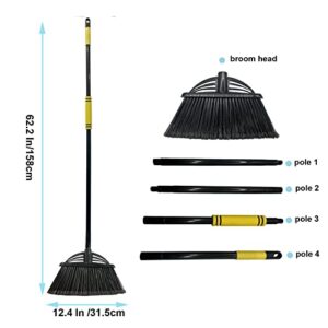 Xifando Four-Section Rod Long-Handled Broom,Heavy-Duty Broom, Angle Broom for Outdoor/Indoor（Black+Blue）