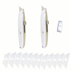 box cutter retractable heavy duty, 2 pack utility knife set for boxes, wallpaper, plastic, cardboard etc. (include 10pcs extra blades)