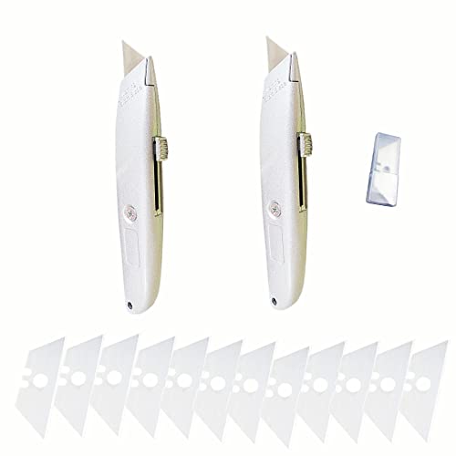 Box Cutter Retractable Heavy Duty, 2 Pack Utility Knife Set for Boxes, Wallpaper, Plastic, Cardboard etc. (Include 10pcs Extra Blades)