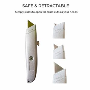 Box Cutter Retractable Heavy Duty, 2 Pack Utility Knife Set for Boxes, Wallpaper, Plastic, Cardboard etc. (Include 10pcs Extra Blades)