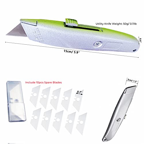 Box Cutter Retractable Heavy Duty, 2 Pack Utility Knife Set for Boxes, Wallpaper, Plastic, Cardboard etc. (Include 10pcs Extra Blades)