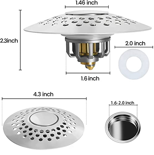 Haftaby Universal Bathtub Stopper with Drain Hair Catcher/Upgraded Bathroom Shower Drain Hair Trap/Pop-Up Drain Filter for 1.6-2.0 Inch