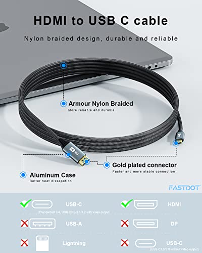 Fastdot USB C to HDMI Cable 6ft/1.8M (4K@30Hz), Thunderbolt 3 Compatible USB Type C HDMI Cable Compatible for MacBook Pro MacBook Air iPad Pro iMac ChromeBook Pixel