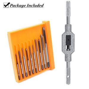 Saipe 10pcs Micro Taps Bit Small Hand Screw Thread Taps M1-M3.5 HSS Mini Metric Plug Tap Screw Tap Drill Tap Drill Set Tapping tool with Adjustable Tap Wrench 1/16-1/4''