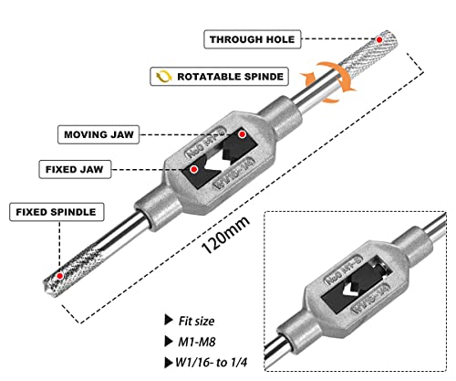 Saipe 10pcs Micro Taps Bit Small Hand Screw Thread Taps M1-M3.5 HSS Mini Metric Plug Tap Screw Tap Drill Tap Drill Set Tapping tool with Adjustable Tap Wrench 1/16-1/4''