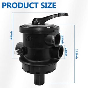 TIROAR SP0714T Top-Mount Multi Port Valve Compatible with Hayward VariFlo,Replacement for Hayward Above-Ground Pro or VL 210 Series Sand Filter，1-1/2 Seven Position Control Valve，Black