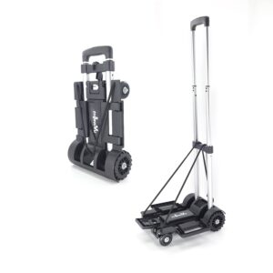 ZHJINGYU Folding Hand Truck,Utility cart with 4 Wheels & 2 Elastic Ropes,Portable Backpack Trolley,Luggage cart,Dolly,Grocery cart,Travel,Moving,Shopping.Aluminum Pole,Black,Small