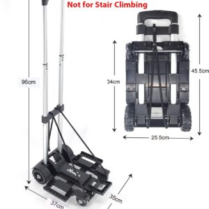 ZHJINGYU Folding Hand Truck,Utility cart with 4 Wheels & 2 Elastic Ropes,Portable Backpack Trolley,Luggage cart,Dolly,Grocery cart,Travel,Moving,Shopping.Aluminum Pole,Black,Small