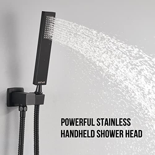 Esnbia Tub Shower System Matte Black, Shower Head with Handheld Shower Faucet Set Complete with Tub Spout, 3-Way Rain Shower System, Shower Valve Included