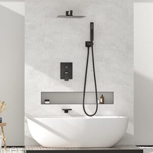 Esnbia Tub Shower System Matte Black, Shower Head with Handheld Shower Faucet Set Complete with Tub Spout, 3-Way Rain Shower System, Shower Valve Included