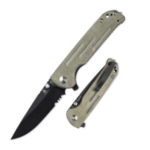 kizer justice pocket edc knife, n690 steel outdoor camping tools, green micarta handle folding knife, v4543n4