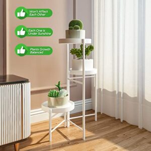 iDavosic.ly 3 Tiers Corner Plant Stand for Indoor Outdoor, Foldable Small Tiered Plants Holder Display Rack with 3 Trays, Flower Pot Tall Shelf for Living Room Balcony Garden Patio (Round, White)