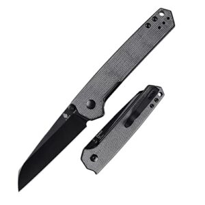 kizer domin edc knife, black micarta handle folding knife, thumb stud opening, 154cm blade knife everyday carry, v4516sc1