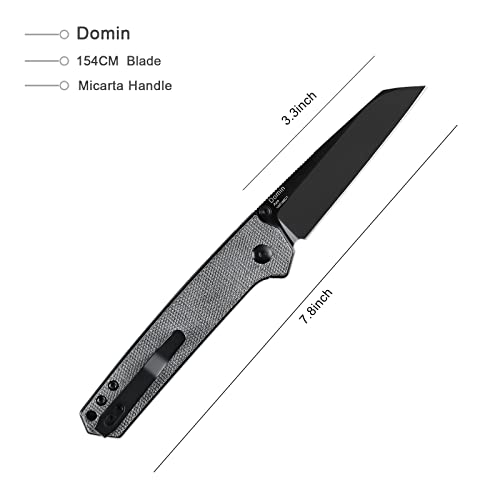 Kizer Domin EDC Knife, Black Micarta Handle Folding Knife, Thumb Stud Opening, 154CM Blade Knife Everyday Carry, V4516SC1
