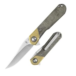 kizer comet edc knife, 154cm steel folding knives, brass and micarta handle pocket knife, v3614c1