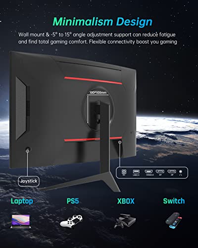 KTC 27 inch Gaming Monitor, 1440P Curved Monitor, 165Hz, 144Hz, 2K, 1500R, 1ms, FreeSync Premium/G-Sync, DisplayPort/HDMI/USB, Vesa/Wall Mount Computer Monitor, Ultrawide PC Monitor H27S17